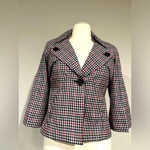 NINE WEST WOMEN SUIT BLAZER TRENCH COAT BLACK WHITE RED SIZE 4P